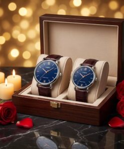 Casio Brown Leather Blue Dial Couple Watch Set Pakistan