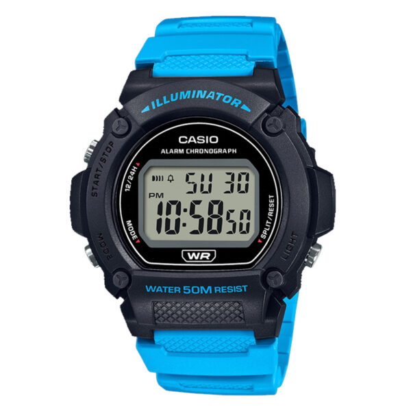 Casio W-219H-2A2V Blue Resin Strap Youth Digital Wrist Watch with LED Light & Waterproof