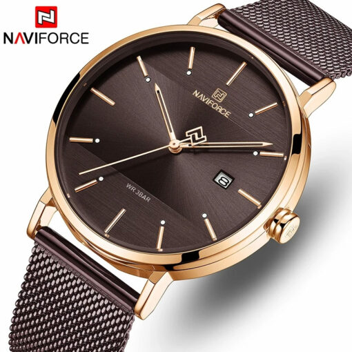 NaviForce-3008 men's simple analog wrist watch in brown chain & dial