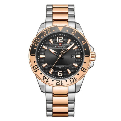 NaviForce-9192 two tone stainless steel black dial men's analog wrist watch