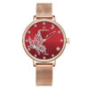NaviForce NF5011 rose gold mesh chain butterfly printed colorful stone engraved red dial stylish ladies watch