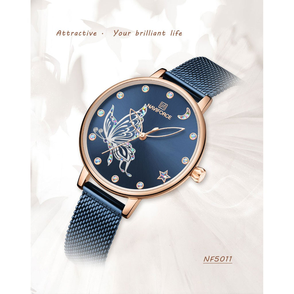 NaviForce-NF5011 butterfly printed blue dial ladies wrist watch