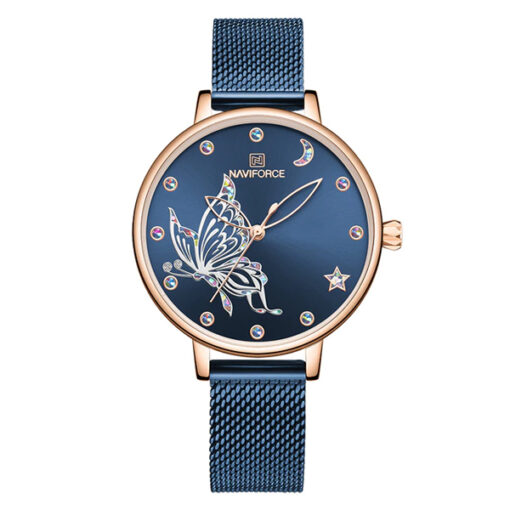 NaviForce-NF5011 blue mesh chain butterfly printed blue dial ladies hand watch