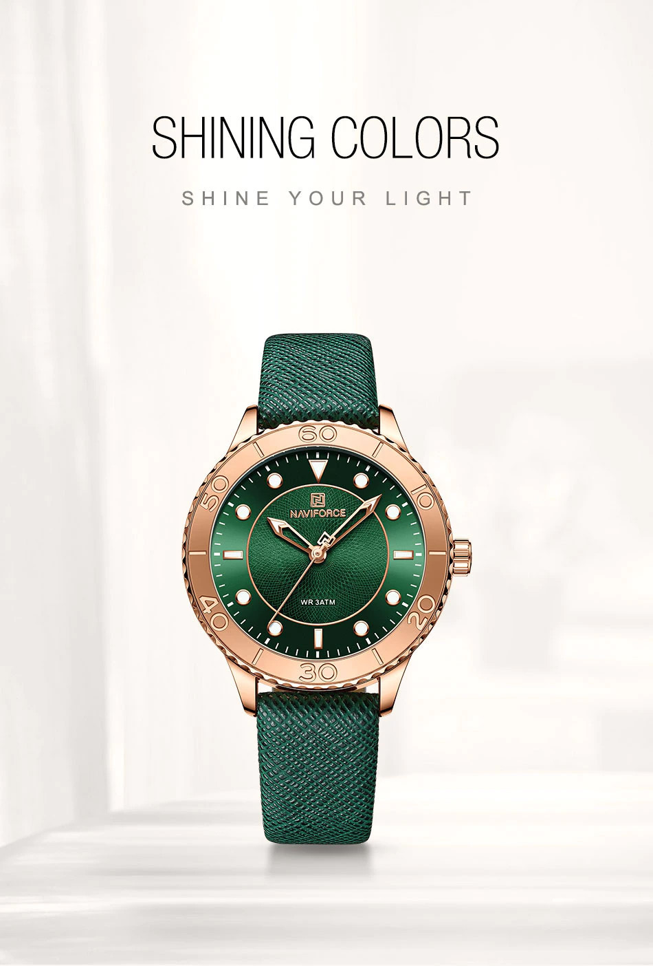 NaviForce NF5020 stylish green dial ladies analog fashion wrist watch