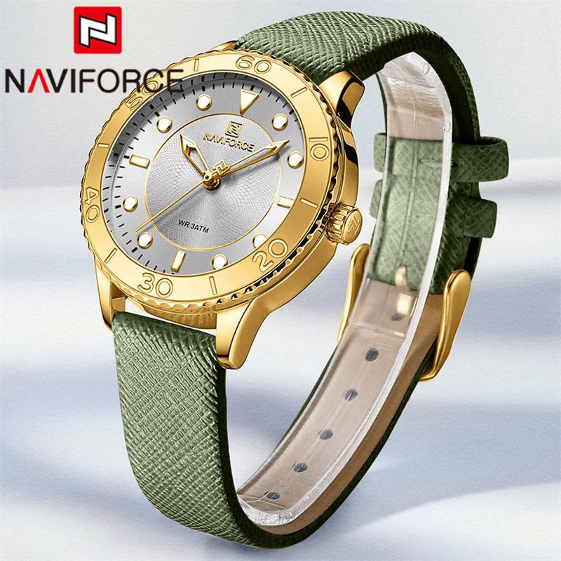 NaviForce NF5020 golden case silver analog dial watch