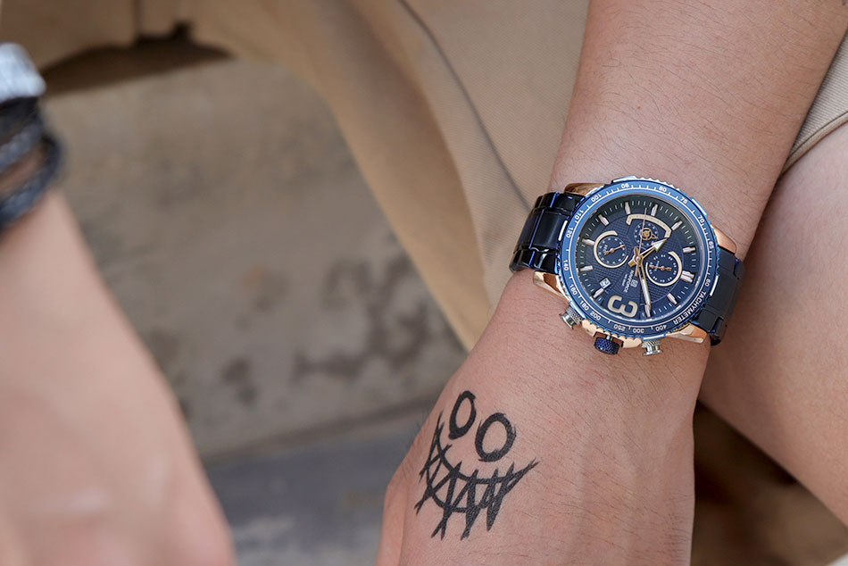 NaviForce-NF8017 blue steel chain blue dial men's chronograph wrist watch model display