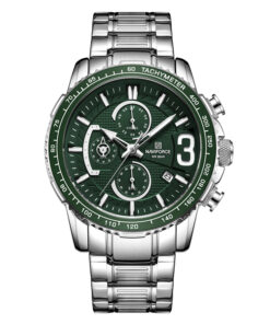 NaviForce-NF8017 silver stainless steel green dial men's chronograph watch