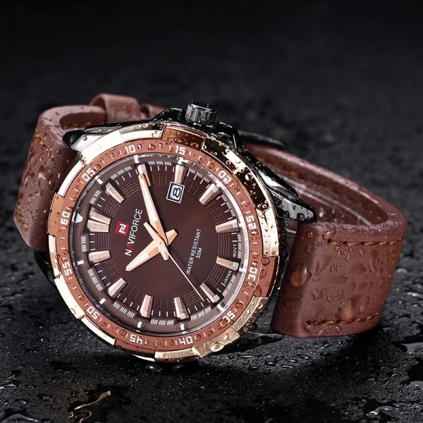 NaviForce-NF9056 round brown dial men's analog dress watch