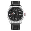 NaviForce-NF9063 black leather strap silver case black dial men's analog watch