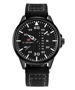 NaviForce NF9074 black leather strap white/black analog dial men's hand watch