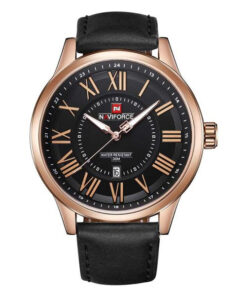 NaviForce-NF9126 black leather strap black roman dial men's wrist watch