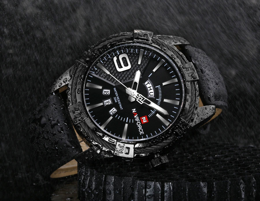 NaviForce-NF9117L round black stylish analog dial men's hand watch product display