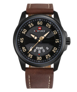 NaviForce-NF9124 brown leather strap black dial men's casual wear watch