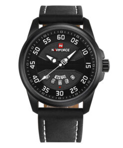 NaviForce NF9124 black leather strap white/black analog dial men's wrist watch