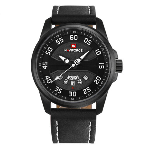 NaviForce NF9124 black leather strap white/black analog dial men's wrist watch