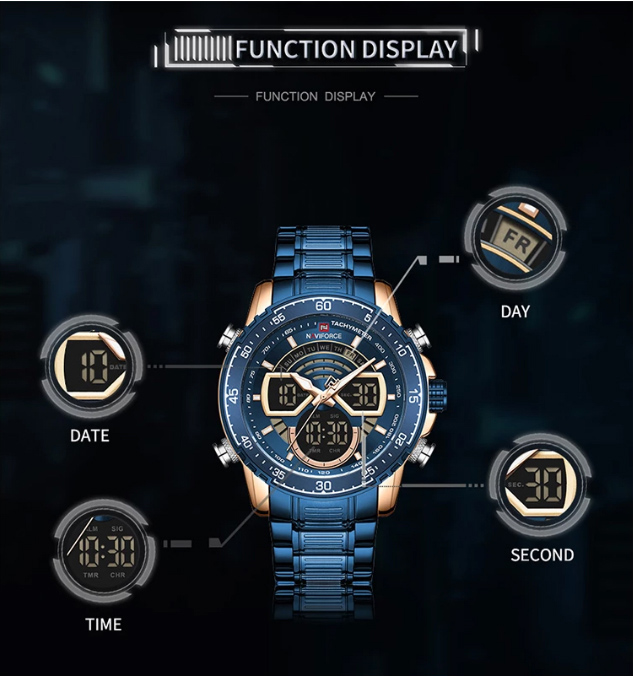 NaviForce-NF9189 men's analog digital luxury watch features