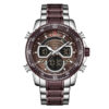NaviForce-NF9189 two tone stainless steel brown dial men's luxury dual time watch