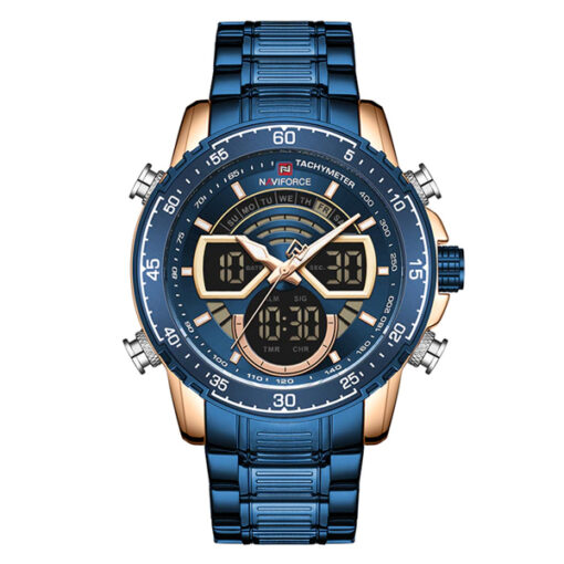 naviforce NF9189 blue stainless steel blue dual dial mens dress watch