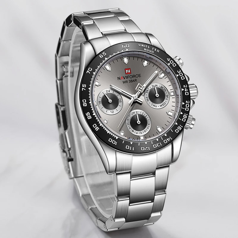 NaviForce-NF9193 silver chain round multi hand dial men's hand watch