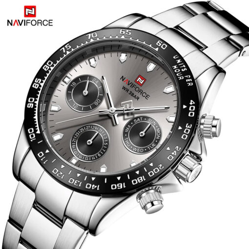 NaviForce-NF9193 silver chain round multi hand dial men's hand watch