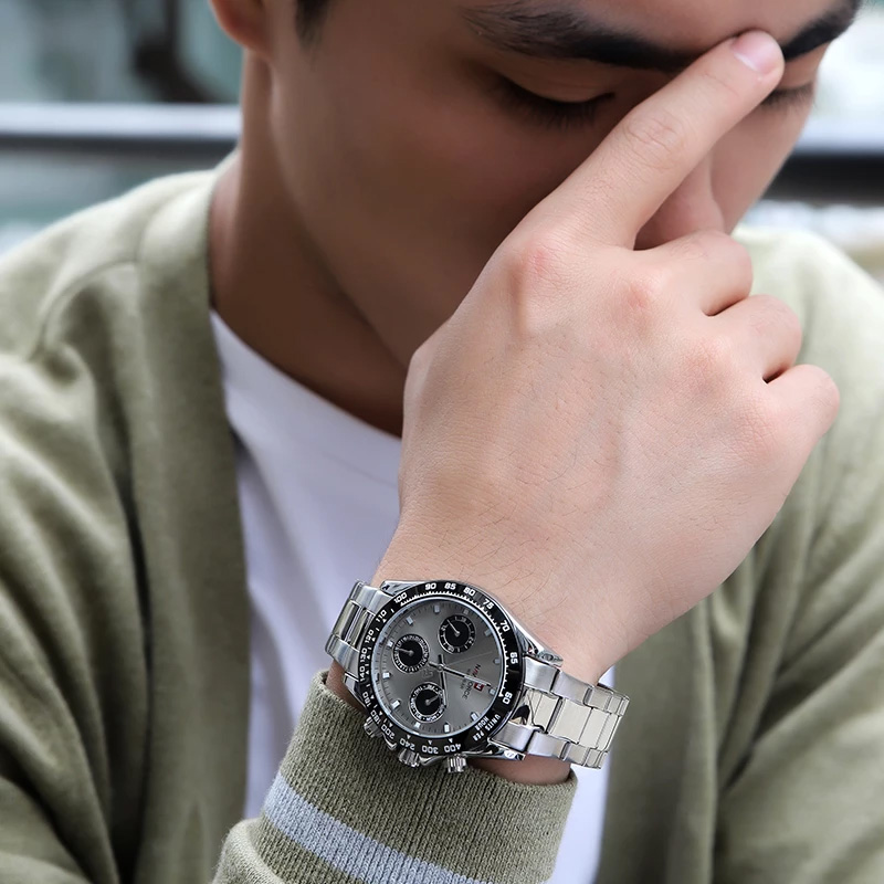 NaviForce NF9193 men's wrist watch in silver stainless steel multi hand dial model display