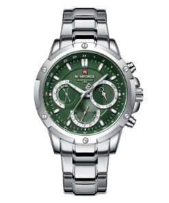 NaviForce-NF9196S silver stainless steel green multi dial men's sports watch