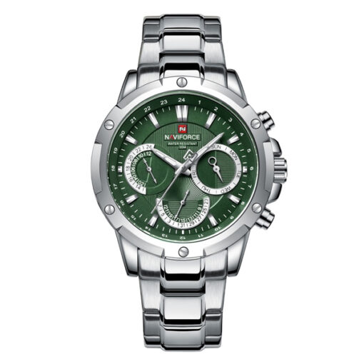 NaviForce-NF9196S silver stainless steel green multi dial men's sports watch
