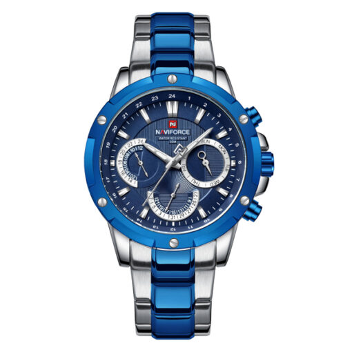 NaviForce-NF9196S two tone stainless steel blue multi hand dial men's dress watch