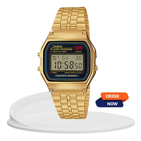 A159WGEA-1D golden vintage digital wrist watch by Casio Japan