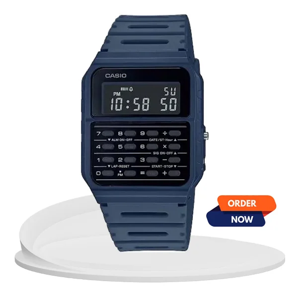 Casio CA-53WF-1B blue retro digital calculator wrist watch in geek style