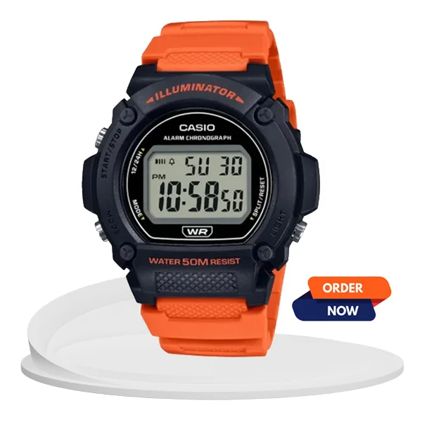 Casio W-219H-4A orange strap youth digital sports wrist watch