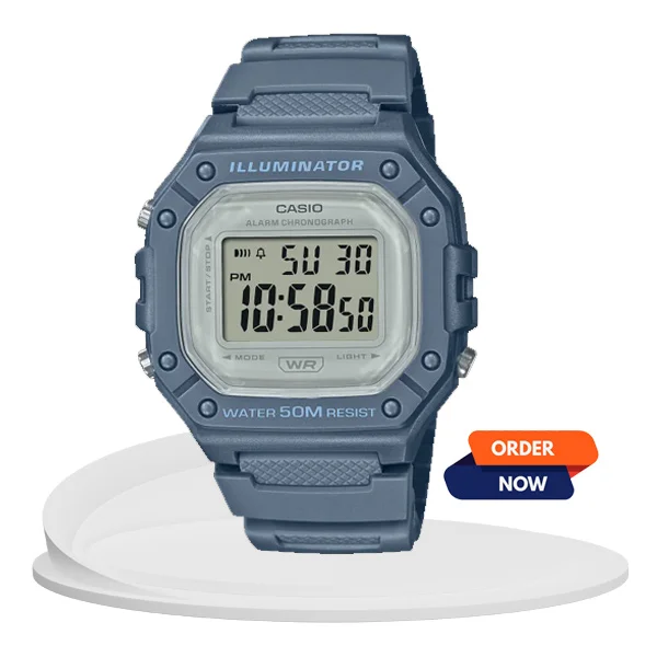 Casio W-218HC-2A denim color resin strap youth digital sports wrist watch