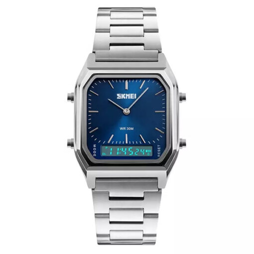 skmei 1220 silver stainless steel blue dial men's analog digital wrist watch