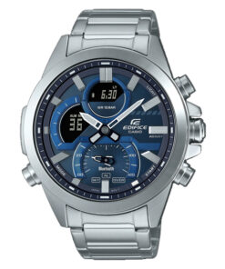 Casio Edifice-ECB-30D-2A smart phone link men's wrist watch in silver stainless steel & blue analog digital dial
