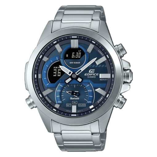 Casio Edifice-ECB-30D-2A smart phone link men's wrist watch in silver stainless steel & blue analog digital dial