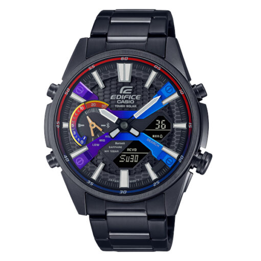 Casio Edifice-ECB-S100HG-1A heat gradation men's sports watch in black stainless steel & black analog digital dial