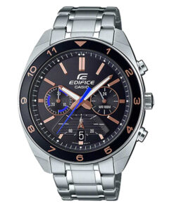 Casio-Edifice-EFV-590D-1AV silver stainless steel black dial men's chronograph wrist watch