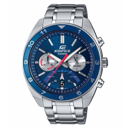 Casio-Edifice-EFV-590D-2AV silver stainless steel blue dial men's chronograph wrist watch