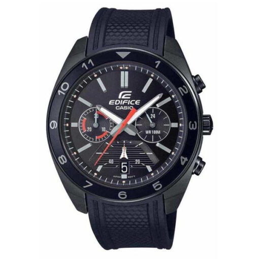 Casio-Edifice-EFV-590PB-1AV black resin band black dial men's chronograph watch