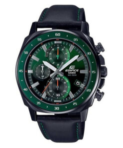 Casio-Edifice-EFV-600CL-3AV black leather strap green dial men's chronograph wrist watch