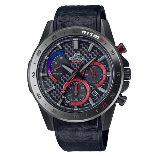 Casio-Edifice-EQS-930NIS-1A black leather strap black black carbon fiber dial men's chronograph watch