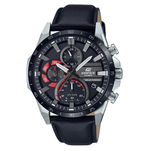 Casio-Edifice-EQS-940BL-1AV black leather strap black dial men's chronograph wrist watch