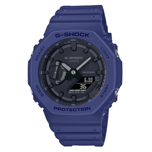 Casio-G-Shock-GA-2100-2A blue resin band black dual dial men's wrist watch