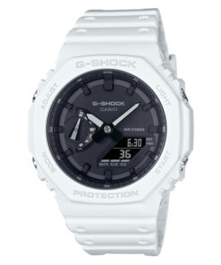 Casio-G-Shock-GA-2100-7A white resin band men's analog digital black dial quartz watch
