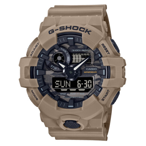 Casio-G-Shock-GA-700CA-5A khaki resin band dual dial men's wrist watch