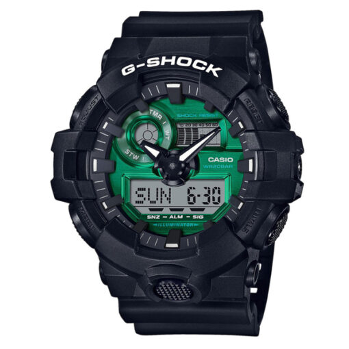 Casio-G-Shock-GA-700MG-1A black resin band green dial men's analog digital quartz watch