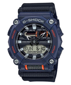 Casio-G-Shock-GA-900-2A black resin band blue resin case analog digital watch