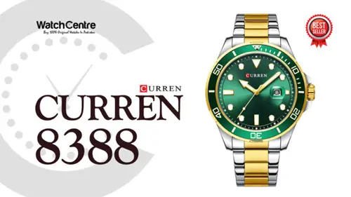 Currren 8388 two tone stainless steel green analog dial men's wrist watch video review cover
