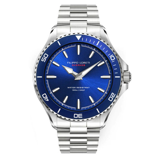 Flippo-Loretti silver stainless steel blue dial men's analog wrist watch
