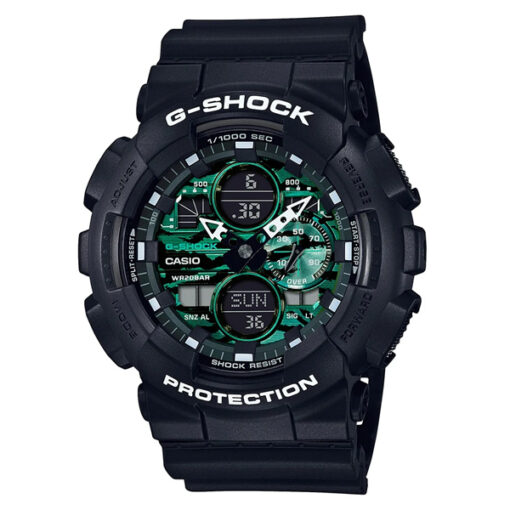 Casio G-Shock GA-140MG-1A green analog digital dial and black resin band men's dress watch